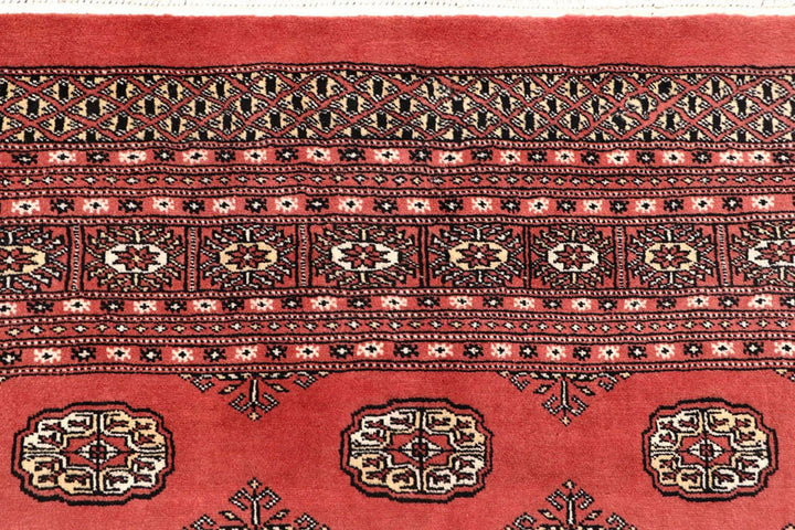 Salmon Pakistani Bokhara Rug 8' x 10'2" Hand-Knotted | No. QA75705