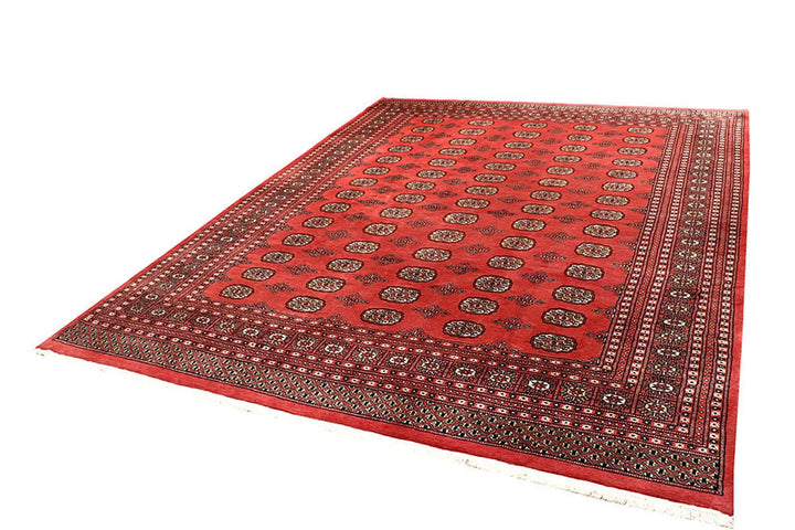 Salmon Pakistani Bokhara Rug 8' x 10'2" Hand-Knotted | No. QA75705