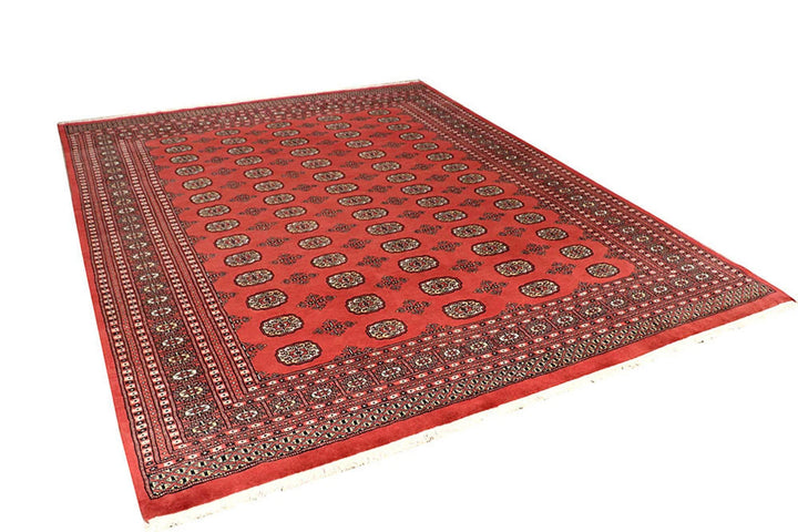 Salmon Pakistani Bokhara Rug 8' x 10'2" Hand-Knotted | No. QA75705