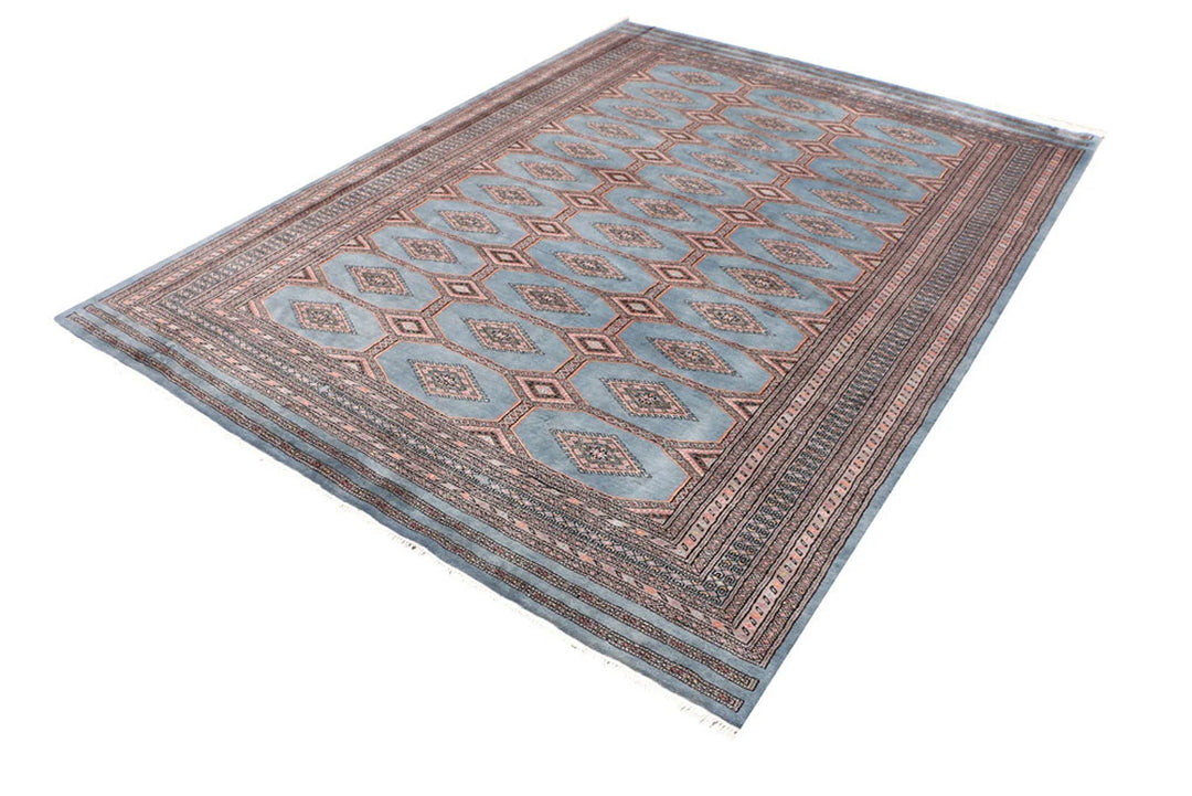 Light Slate Grey Pakistani Jaldar Rug 7' 1" x 9' 9" Hand-Knotted | No. QA75780
