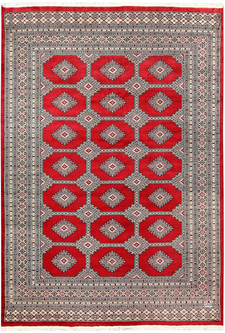 Firebrick Red Pakistani Jaldar Rug 6' 9" x 8' 5" Hand-Knotted | No. QA75796