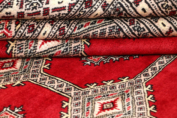 Firebrick Red Pakistani Jaldar Rug 6' 9" x 8' 5" Hand-Knotted | No. QA75796