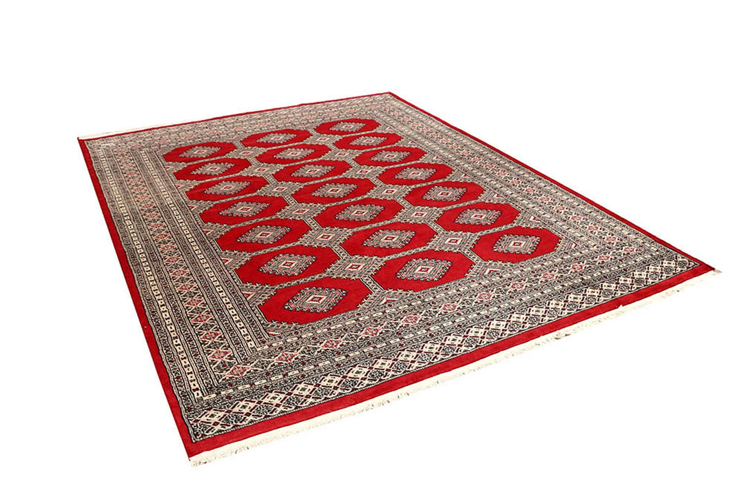 Firebrick Red Pakistani Jaldar Rug 6' 9" x 8' 5" Hand-Knotted | No. QA75796