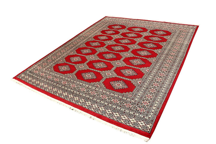 Firebrick Red Pakistani Jaldar Rug 6' 9" x 8' 5" Hand-Knotted | No. QA75796
