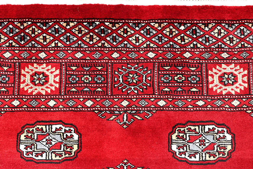 Red Pakistani Bokhara Rug 4' x 6' 4" Hand-Knotted | No. QA75894
