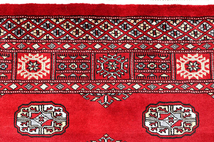 Red Pakistani Bokhara Rug 4' x 6' 4" Hand-Knotted | No. QA75894
