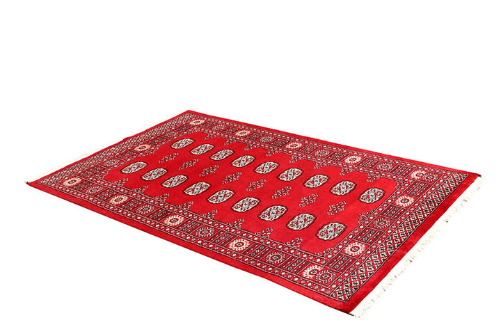 Red Pakistani Bokhara Rug 4' x 6' 4" Hand-Knotted | No. QA75894