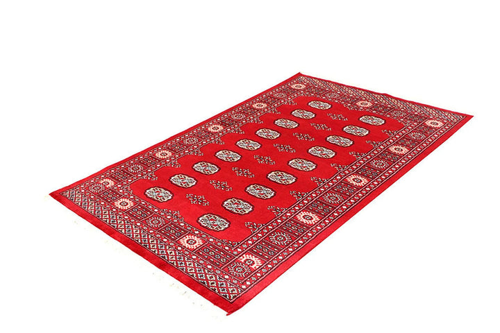 Red Pakistani Bokhara Rug 4' x 6' 4" Hand-Knotted | No. QA75894