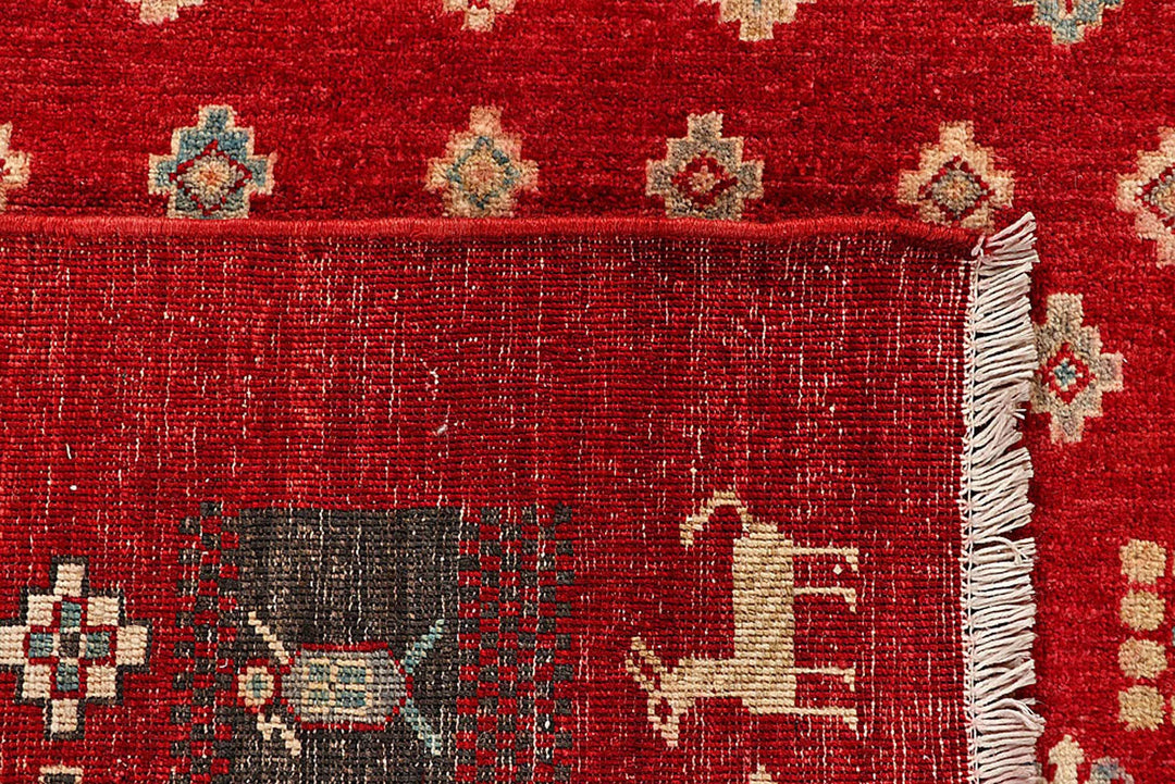 Firebrick Red Pakistani Gabbeh Rug 6' 8" x 8' 1" Hand-Knotted | No. QA76034
