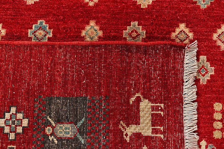 Firebrick Red Pakistani Gabbeh Rug 6' 8" x 8' 1" Hand-Knotted | No. QA76034