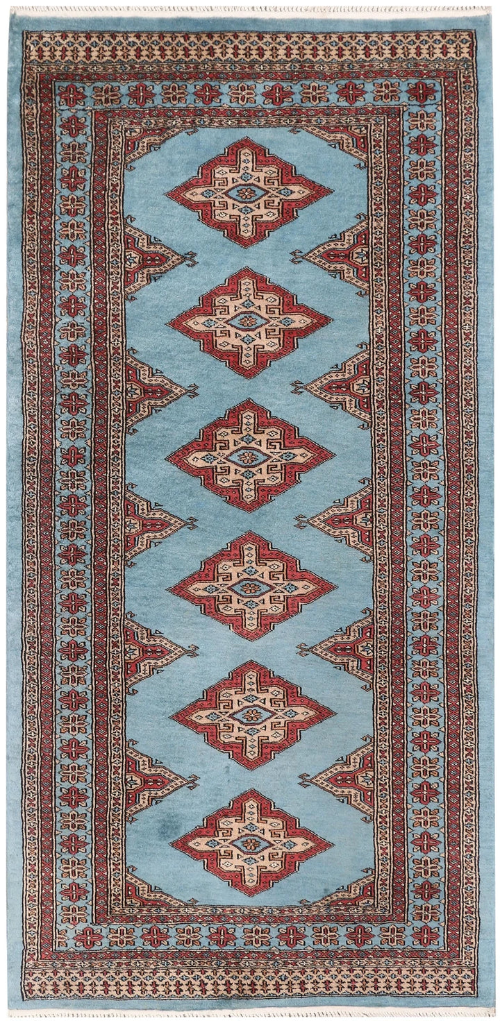 Sky Blue Pakistani Jaldar Rug 3' 2" x 6' 4" Hand-Knotted | No. QA76130