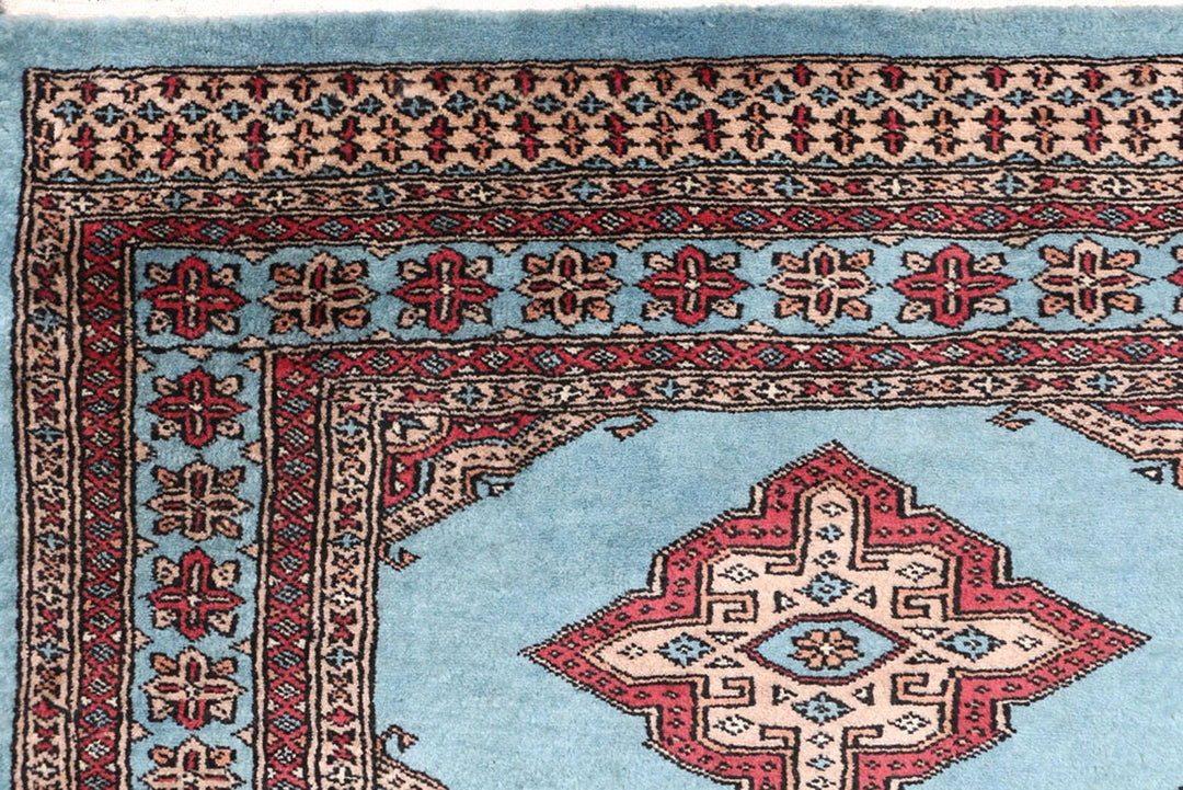 Sky Blue Pakistani Jaldar Rug 3' 2" x 6' 4" Hand-Knotted | No. QA76130