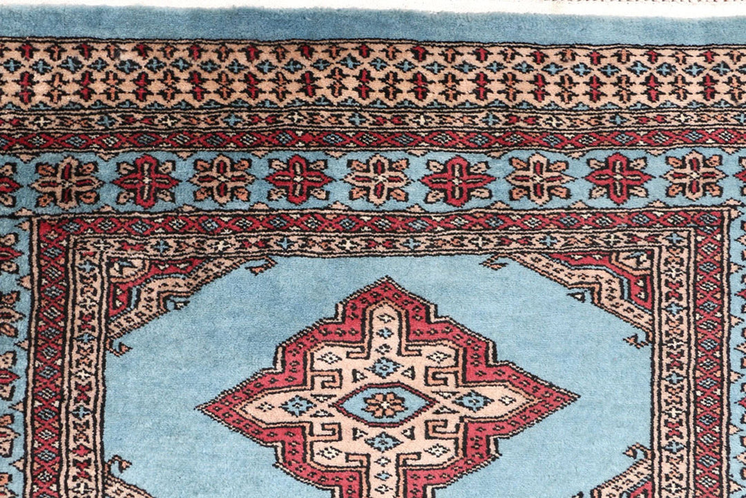 Sky Blue Pakistani Jaldar Rug 3' 2" x 6' 4" Hand-Knotted | No. QA76130