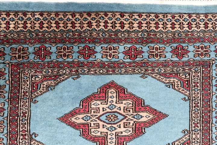 Sky Blue Pakistani Jaldar Rug 3' 2" x 6' 4" Hand-Knotted | No. QA76130
