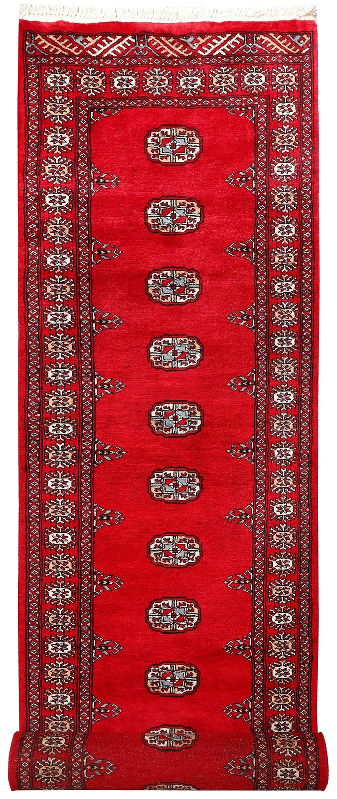 Red Pakistani Bokhara Rug 2' 6" x 10' 3" Hand-Knotted | No. QA76132