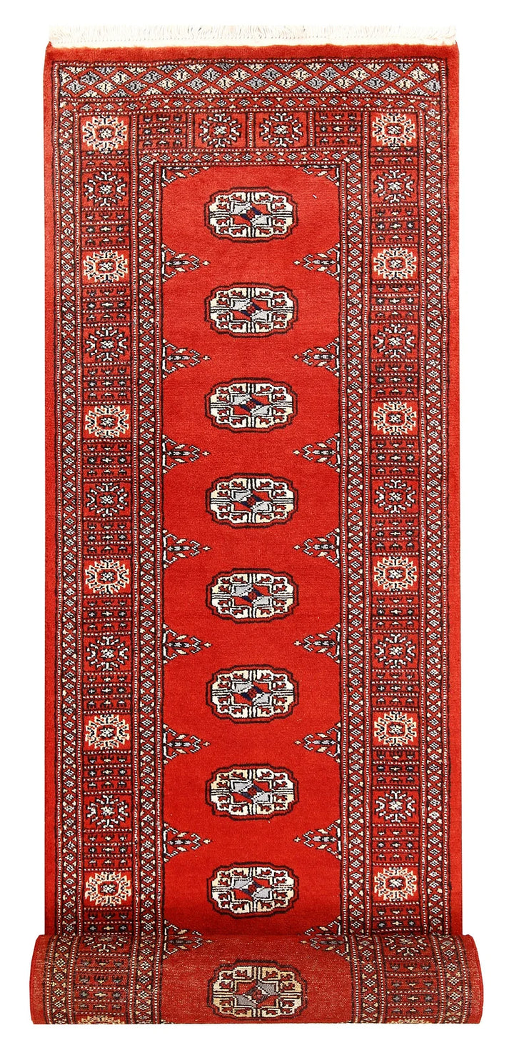 Orange Red Pakistani Bokhara Rug 2' 7" x 14' 1" Hand-Knotted | No. QA76243