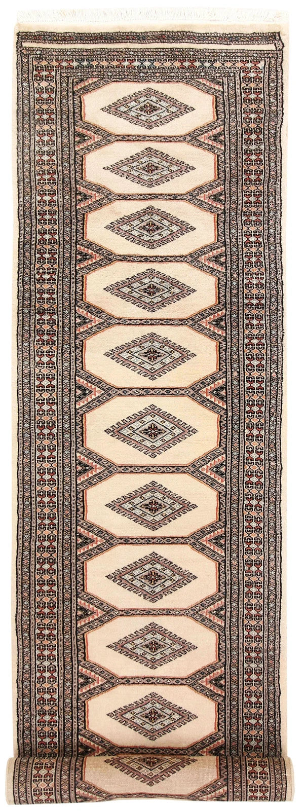 Antique White Pakistani Jaldar Runner 2' 4" x 9' 1" Hand-Knotted | No. QA76270