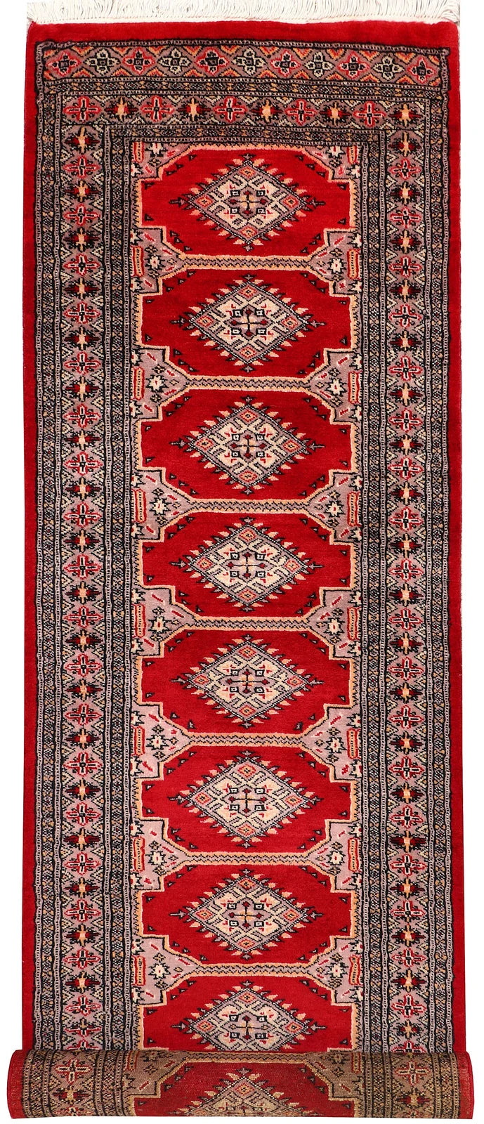 Firebrick Pakistani Jaldar Runner Rug 2' 8" x 9' 11" Hand-Knotted | No. QA76338