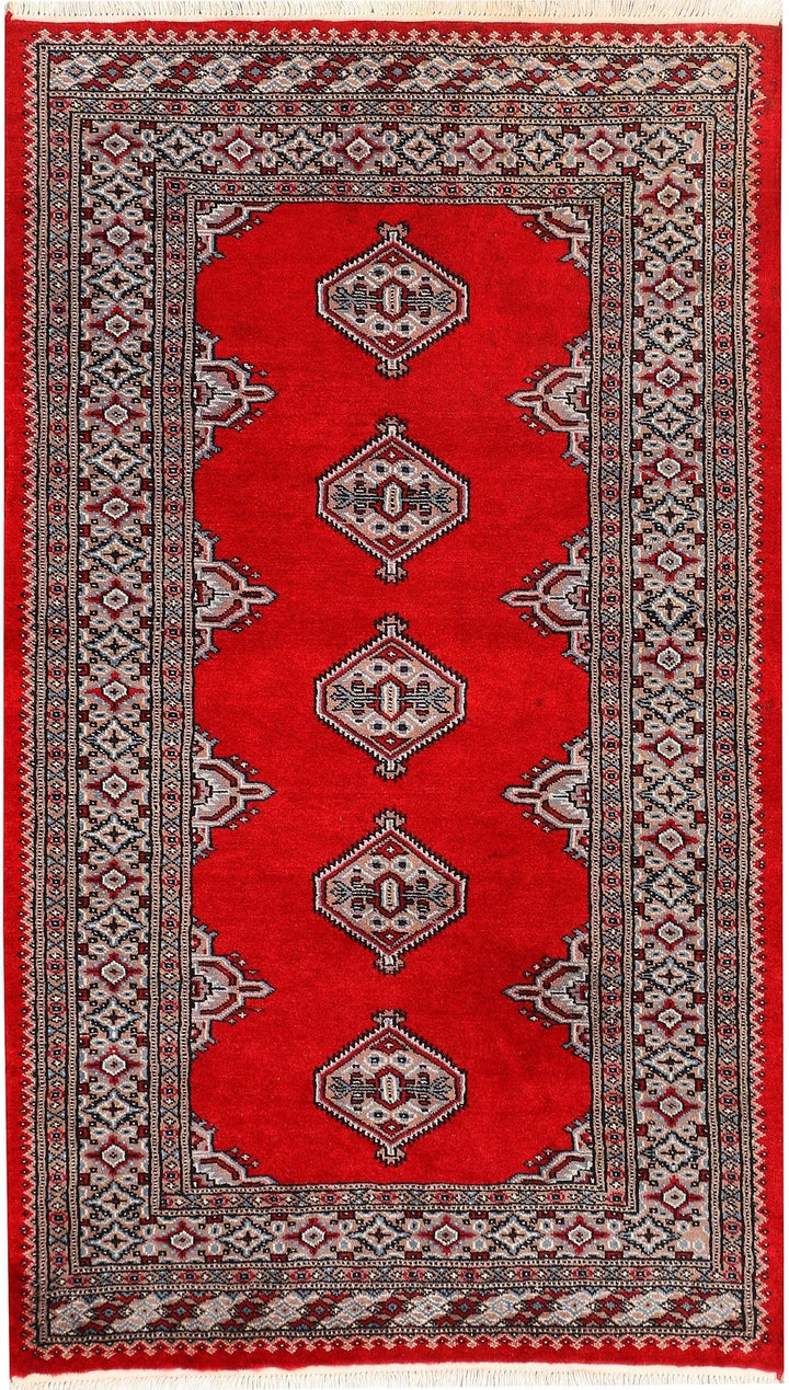 Red Pakistani Jaldar Rug 3' 1" x 5' 3" Hand-Knotted | No. QA76415