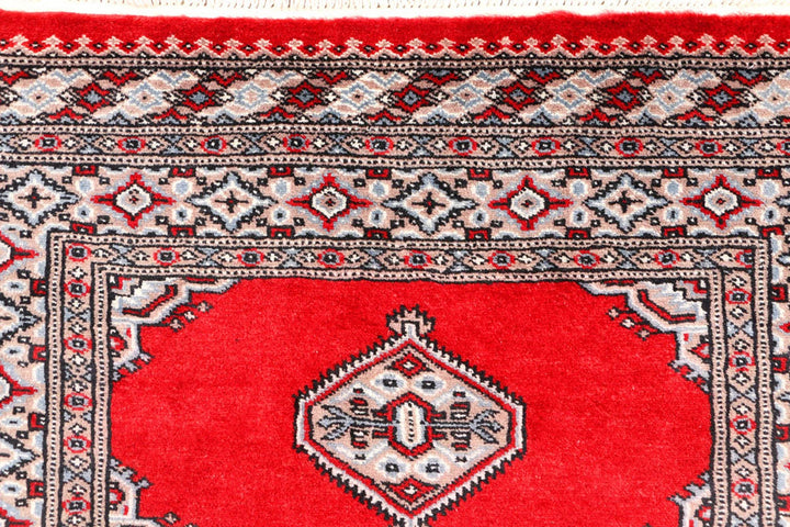 Red Pakistani Jaldar Rug 3' 1" x 5' 3" Hand-Knotted | No. QA76415