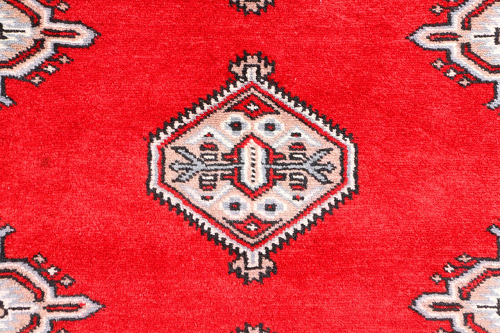 Red Pakistani Jaldar Rug 3' 1" x 5' 3" Hand-Knotted | No. QA76415