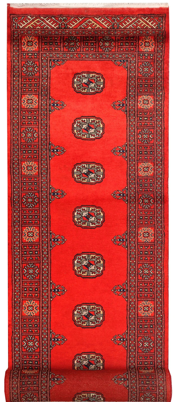 Red Pakistani Bokhara Rug 2' 6" x 12' 1" Hand-Knotted | No. QA76576