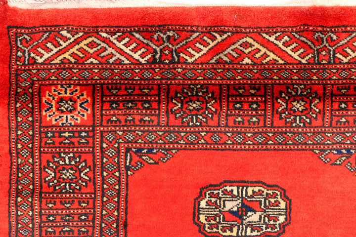 Red Pakistani Bokhara Rug 2' 6" x 12' 1" Hand-Knotted | No. QA76576