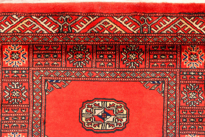 Red Pakistani Bokhara Rug 2' 6" x 12' 1" Hand-Knotted | No. QA76576