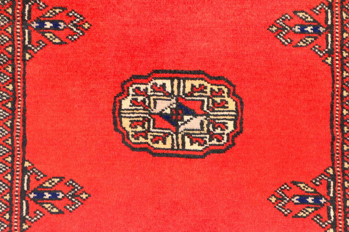 Red Pakistani Bokhara Rug 2' 6" x 12' 1" Hand-Knotted | No. QA76576