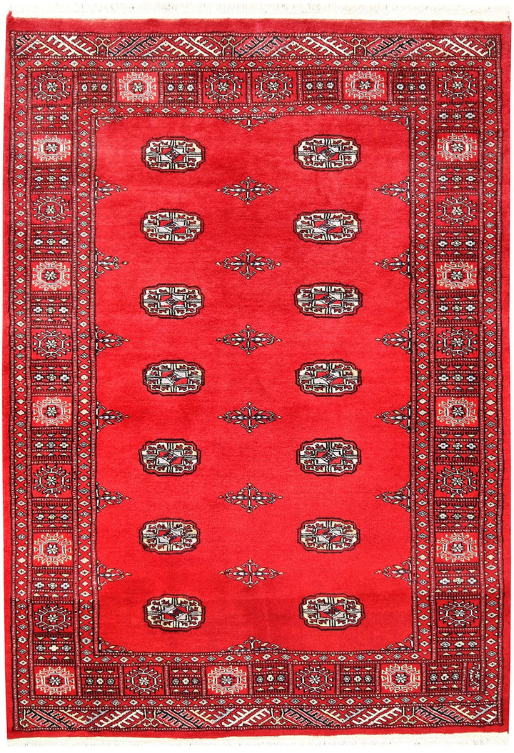 Red Pakistani Bokhara Rug 4' 1" x 6' Hand-Knotted | No. QA76602