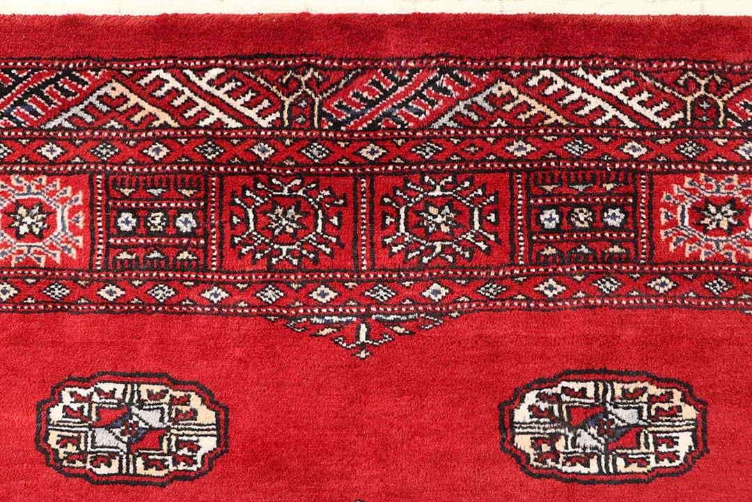 Red Pakistani Bokhara Rug 4' 1" x 6' Hand-Knotted | No. QA76602
