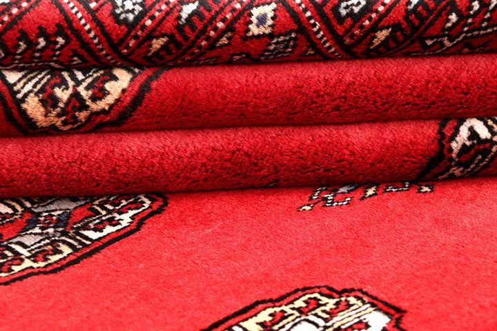 Red Pakistani Bokhara Rug 4' 1" x 6' Hand-Knotted | No. QA76602