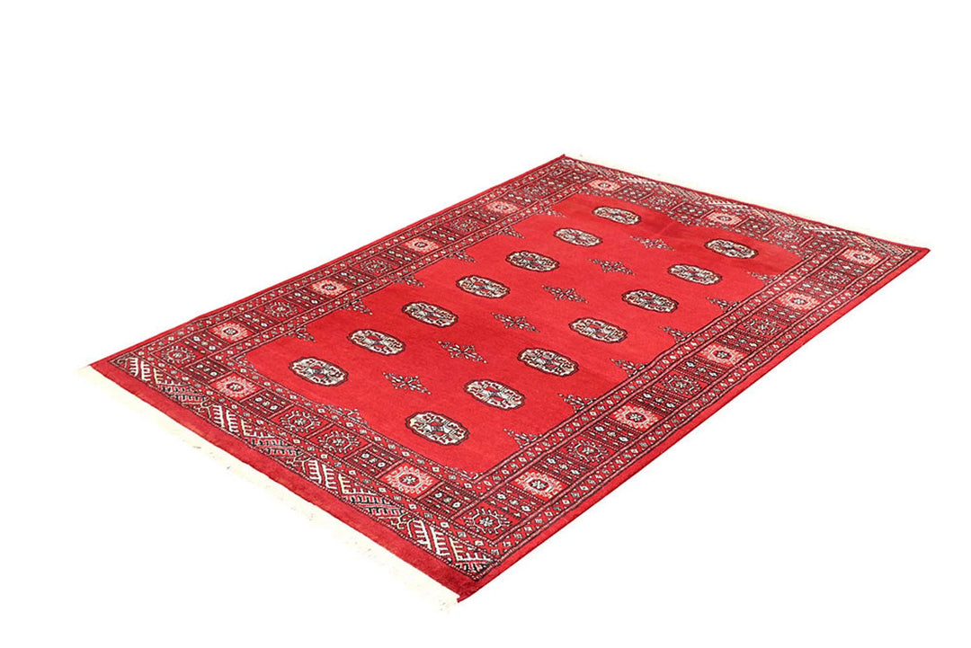 Red Pakistani Bokhara Rug 4' 1" x 6' Hand-Knotted | No. QA76602