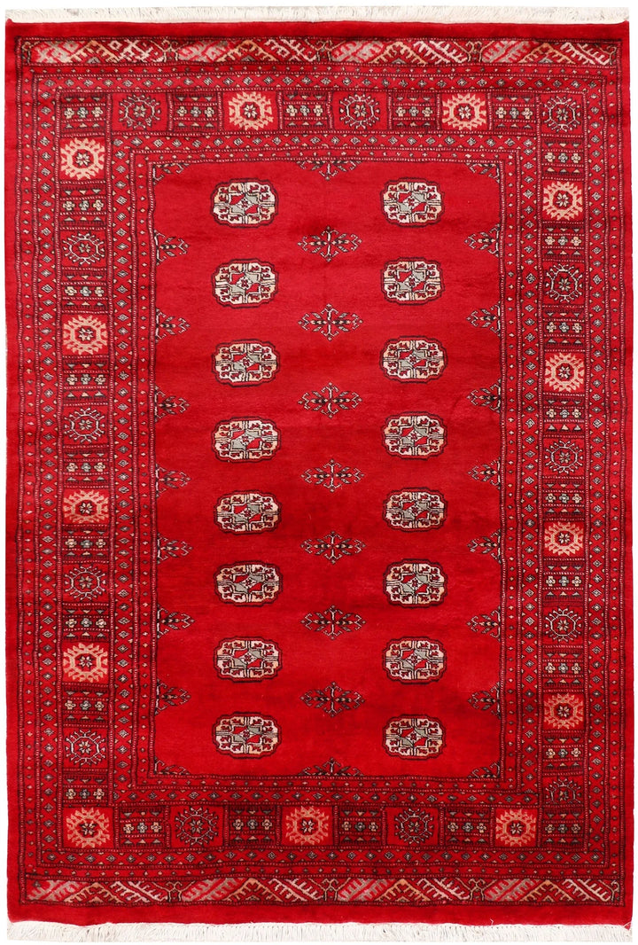 Red Pakistani Bokhara Rug 4' 6" x 6' 8" Hand-Knotted | No. QA76639