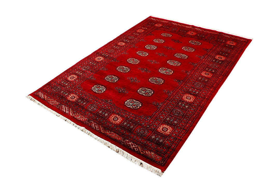 Red Pakistani Bokhara Rug 4' 6" x 6' 8" Hand-Knotted | No. QA76639