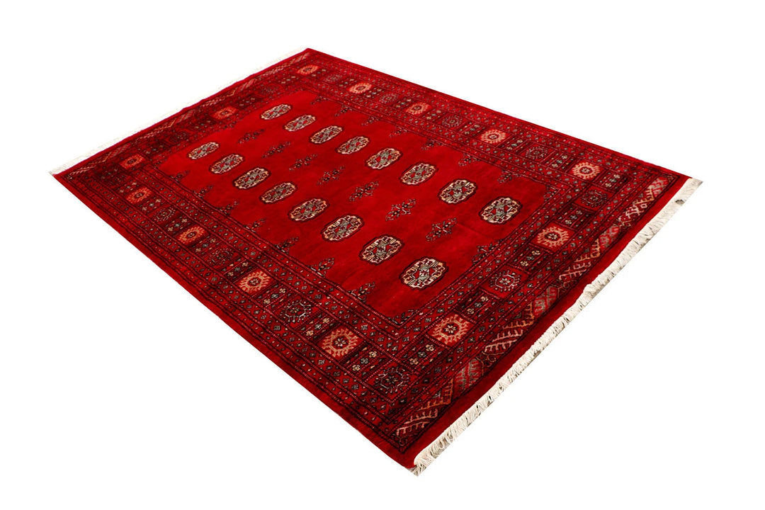 Red Pakistani Bokhara Rug 4' 6" x 6' 8" Hand-Knotted | No. QA76639