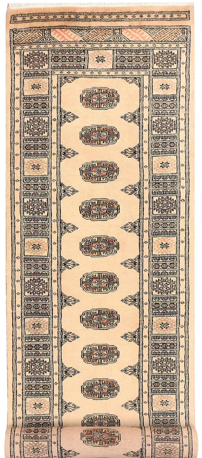 Navajo White Pakistani Bokhara Runner 2' 7" x 10' 4" Hand-Knotted | No. QA76817