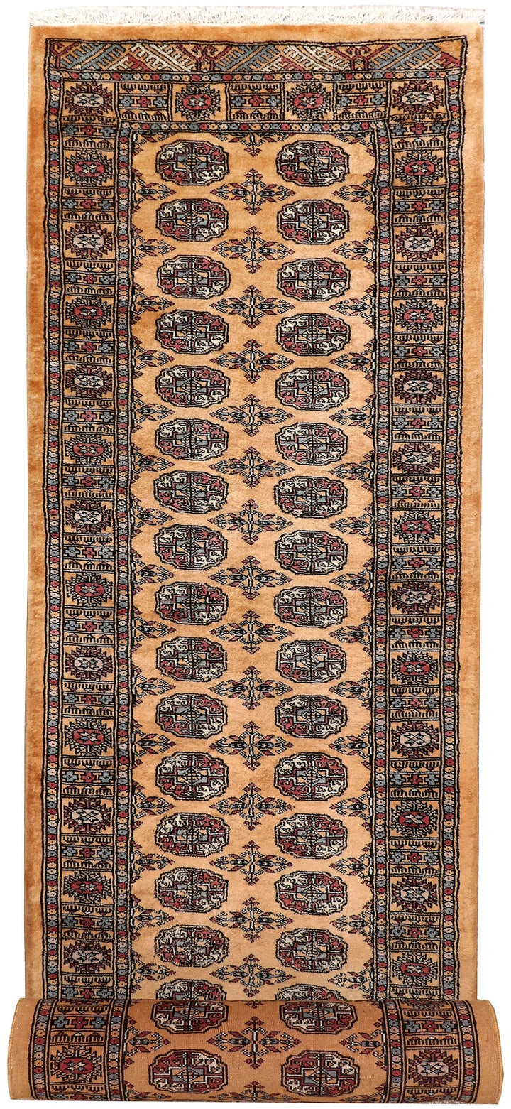 Sandy Brown Pakistani Bokhara Rug 2' 8" x 11' 6" Hand-Knotted | No. QA76835