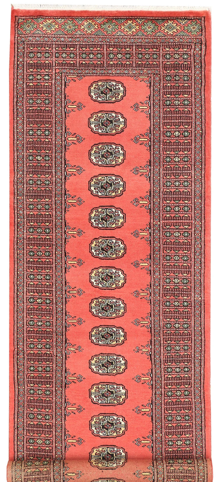 Light Coral Pakistani Bokhara Rug 2' 7" x 8' Hand-Knotted | No. QA76856