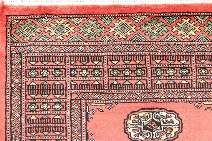 Light Coral Pakistani Bokhara Rug 2' 7" x 8' Hand-Knotted | No. QA76856