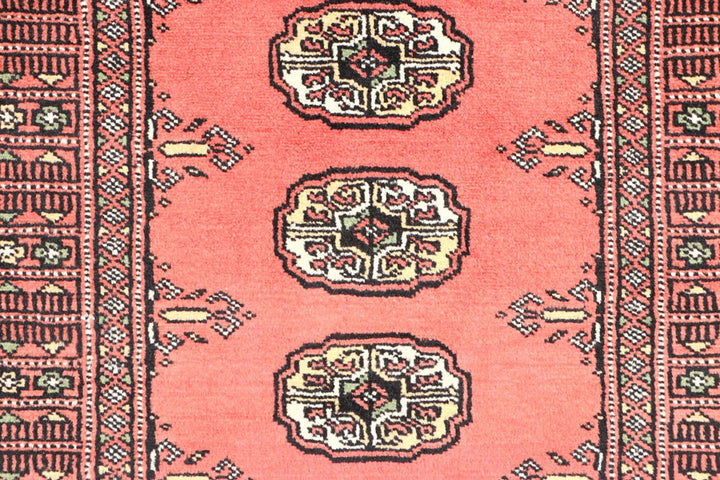 Light Coral Pakistani Bokhara Rug 2' 7" x 8' Hand-Knotted | No. QA76856
