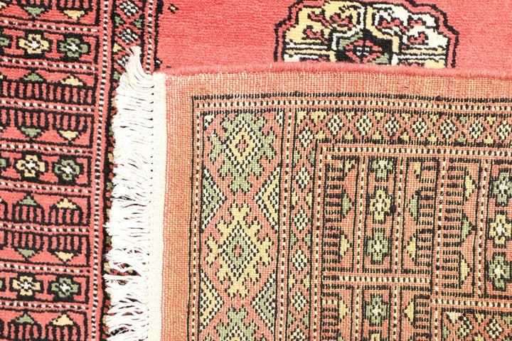 Light Coral Pakistani Bokhara Rug 2' 7" x 8' Hand-Knotted | No. QA76856