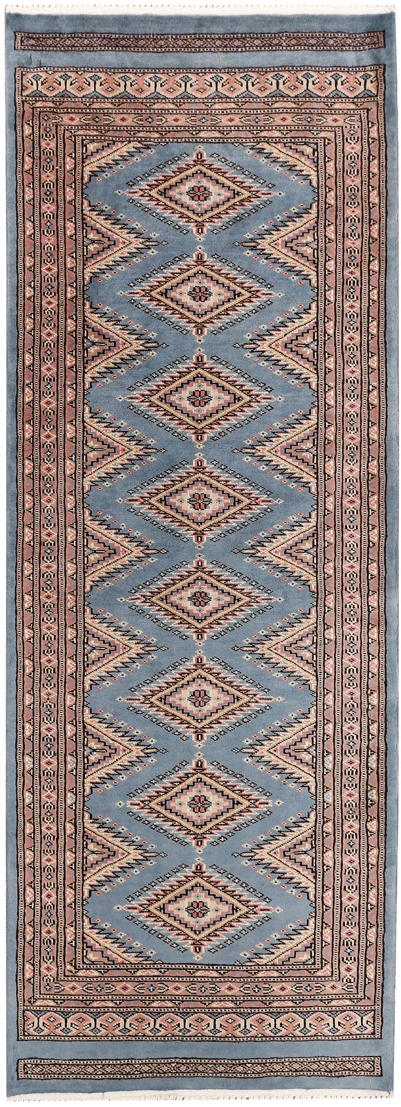 Light Slate Grey Pakistani Jaldar Runner Rug 2' 2" x 6' Hand-Knotted | No. QA76920