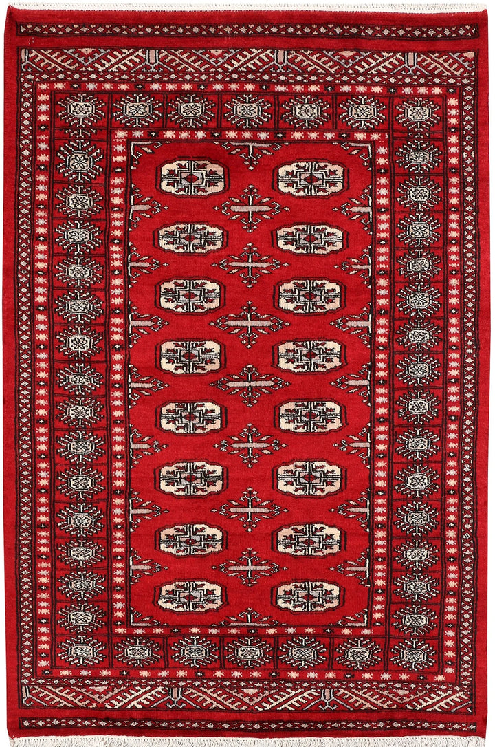 Dark Red Pakistani Bokhara Rug 3' 1" x 4' 6" Hand-Knotted | No. QA76995