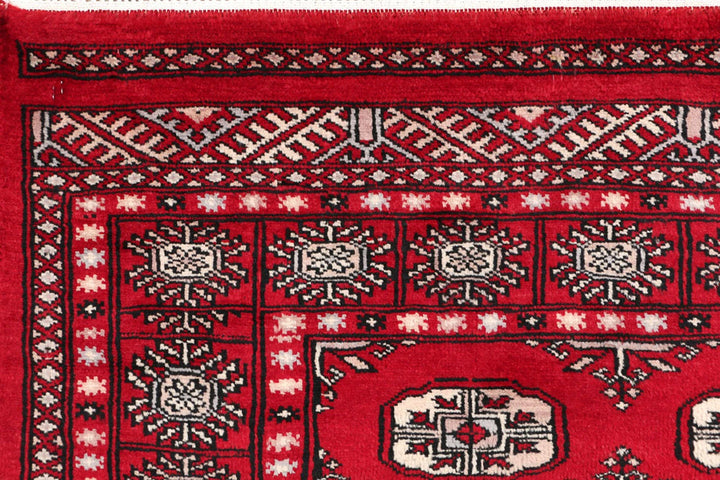 Dark Red Pakistani Bokhara Rug 3' 1" x 4' 6" Hand-Knotted | No. QA76995