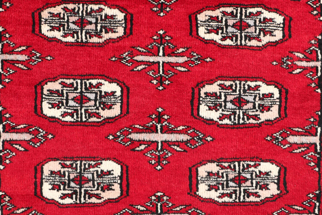 Dark Red Pakistani Bokhara Rug 3' 1" x 4' 6" Hand-Knotted | No. QA76995