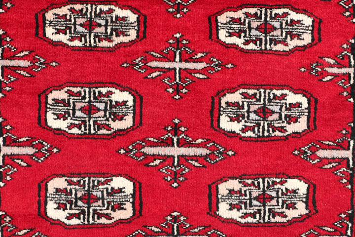 Dark Red Pakistani Bokhara Rug 3' 1" x 4' 6" Hand-Knotted | No. QA76995