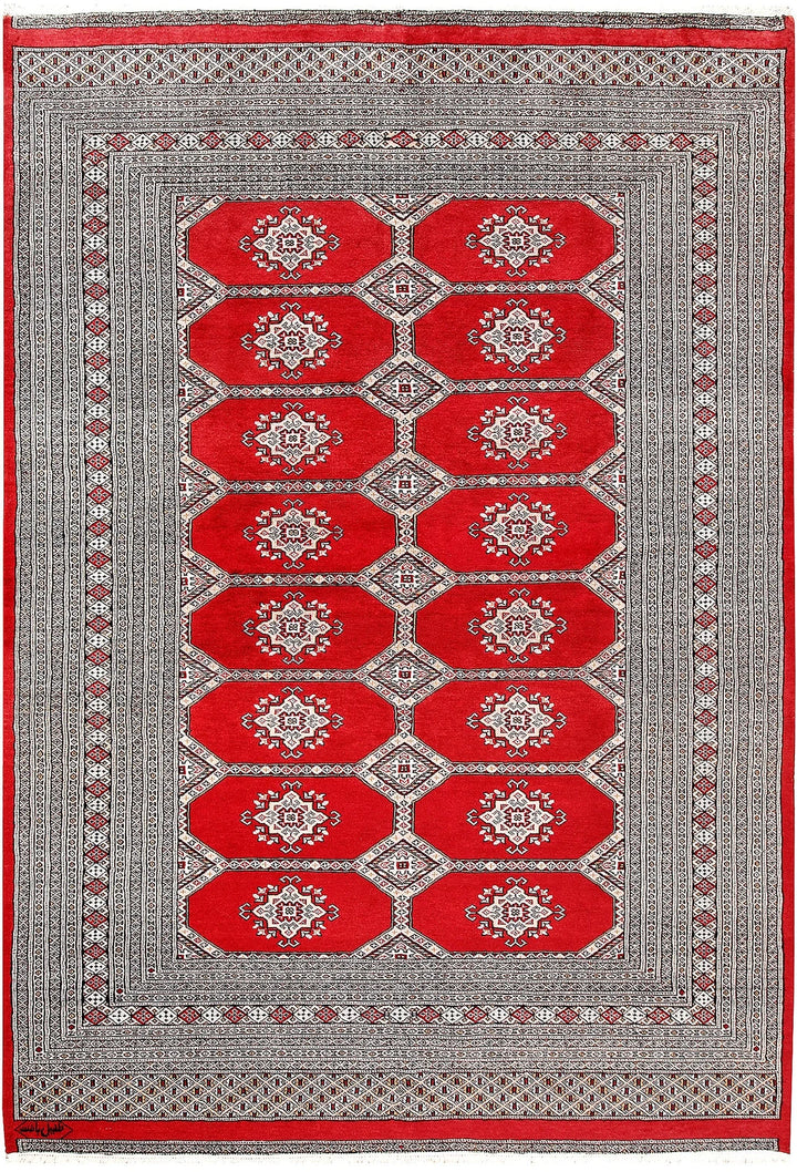 Red Pakistani Jaldar Rug 6' 3" x 9' 1" Hand-Knotted | No. QA77038