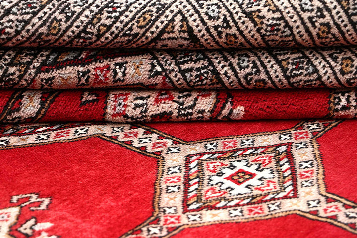 Red Pakistani Jaldar Rug 6' 3" x 9' 1" Hand-Knotted | No. QA77038