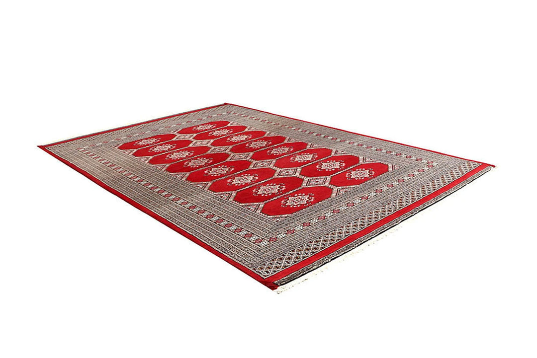 Red Pakistani Jaldar Rug 6' 3" x 9' 1" Hand-Knotted | No. QA77038